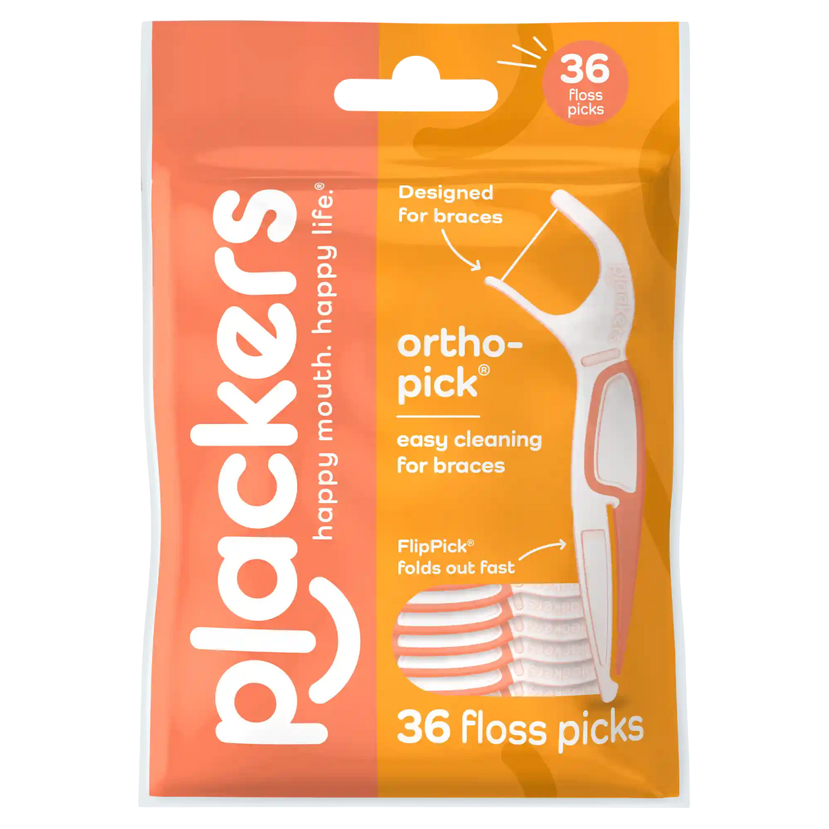 Plackers OrthoPick® Floss Picks Designed for Braces, Tuffloss® Made Without PTFE, FlipPick® Clean Between Brackets